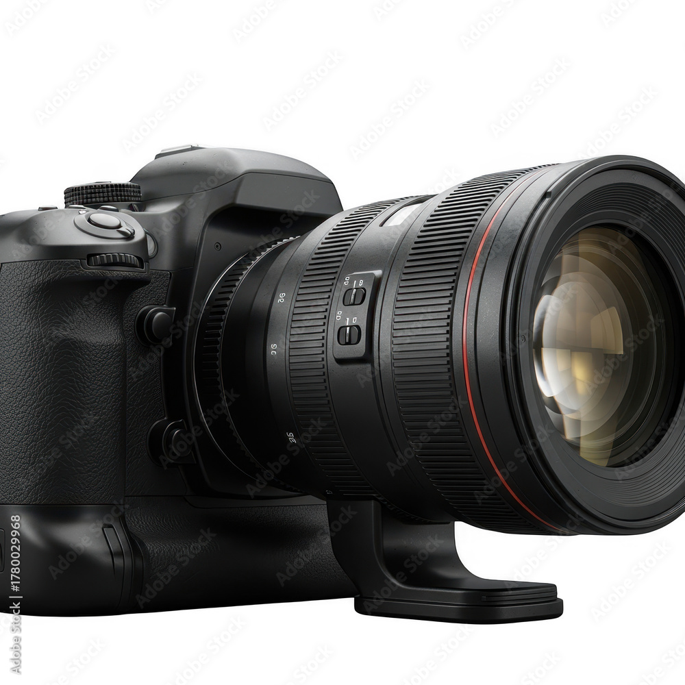 Fototapeta premium Professional dslr camera with large lens isolated on transparent background