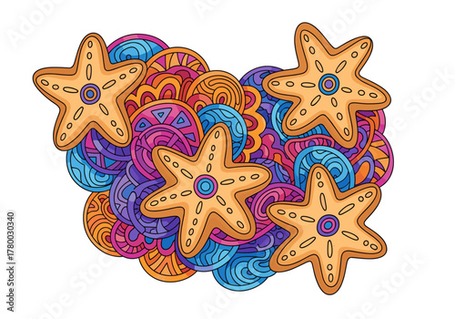 Colorful star-shaped biscuits with decorative patterns for Epiphany holiday  