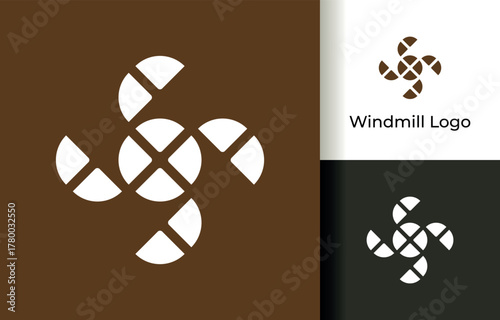 Abstract Geometric Brown Windmill Rotor Logo Design