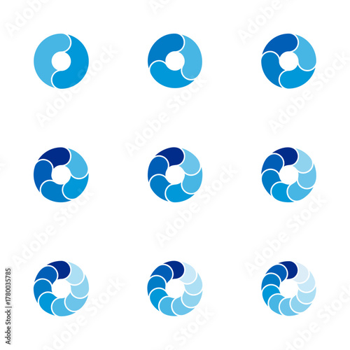 Set of circle pie charts. Financial analysis data 2,3,4,5,6,7,8,9,10 sections elements for business presentation, Vector Illustration