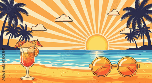 Retro Summer Holiday Vector Illustration - 70s Style
