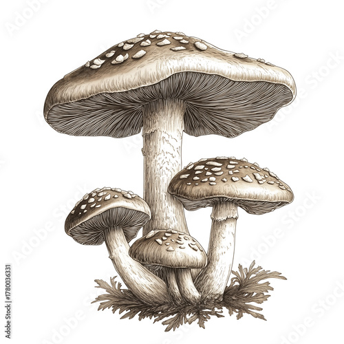 Retro Botanical Mushrooms Artwork in Natural History Style, Generative AI