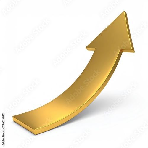 Metallic gold arrow curving upwards