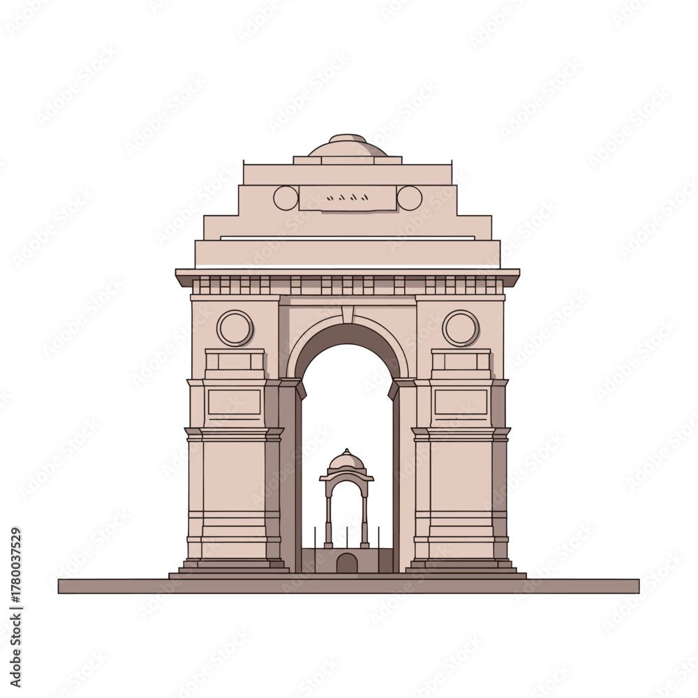 Naklejka premium India Gate Monument Illustration – Famous Indian Landmark Vector