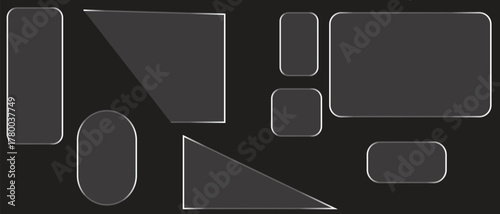 Collection of rounded rectangles ovals squares and triangles with silver borders on black background Keywords: abstract shapes geometric shapes rounded rectangle oval square triangle silver