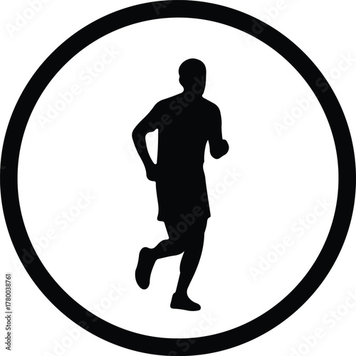 Vector running man in circle icon black silhouette illustration