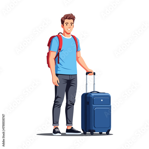 Traveler man with suitcase and backpack symbolizing tourism and vacation
