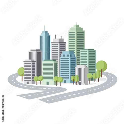 Urban city road with tall buildings showing transportation and infrastructure