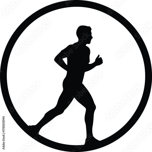 Vector running man silhouette in circle for sports or health illustration