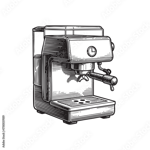 Espresso Coffee Machine Engraving Vector Illustration