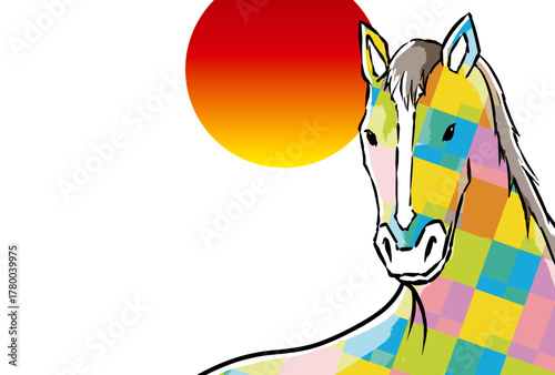 年賀状, 馬, 午, 午年, 正月, 和風, 和柄, 謹賀新年, 元旦