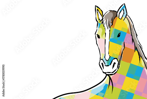 年賀状, 馬, 午, 午年, 正月, 和風, 和柄, 謹賀新年, 元旦