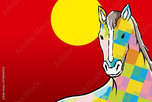 年賀状, 馬, 午, 午年, 正月, 和風, 和柄, 謹賀新年, 元旦