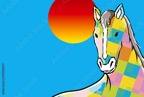 年賀状, 馬, 午, 午年, 正月, 和風, 和柄, 謹賀新年, 元旦