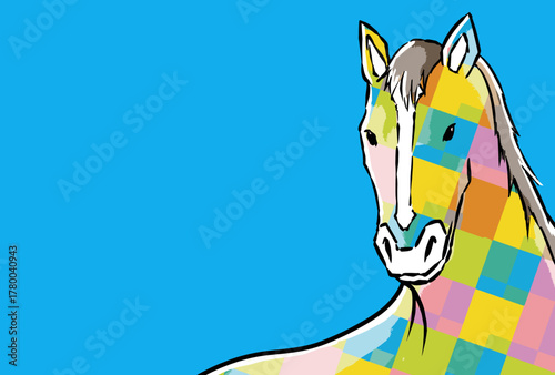 年賀状, 馬, 午, 午年, 正月, 和風, 和柄, 謹賀新年, 元旦