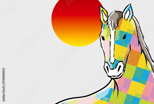 年賀状, 馬, 午, 午年, 正月, 和風, 和柄, 謹賀新年, 元旦