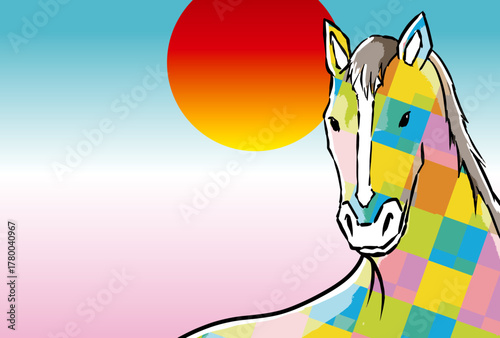 年賀状, 馬, 午, 午年, 正月, 和風, 和柄, 謹賀新年, 元旦