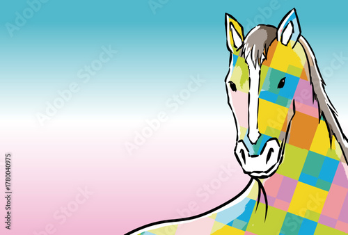 年賀状, 馬, 午, 午年, 正月, 和風, 和柄, 謹賀新年, 元旦