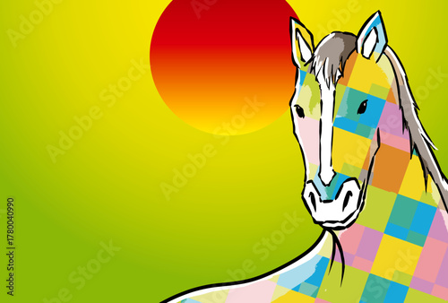 年賀状, 馬, 午, 午年, 正月, 和風, 和柄, 謹賀新年, 元旦