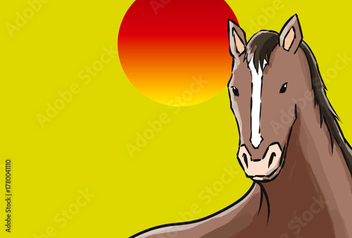 年賀状, 馬, 午, 午年, 正月, 和風, 和柄, 謹賀新年, 元旦