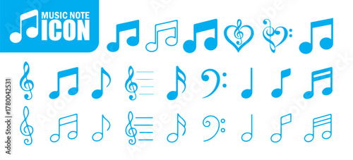 Blue Music Notes, Clefs, and Heart-Shaped Symbols