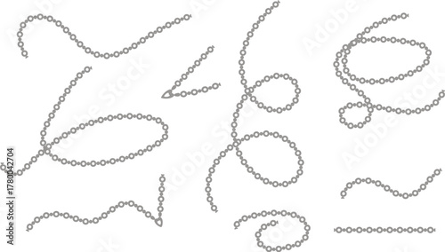 Grey Chains with Small Circles and Arrow Ends, Various Shapes and Orientations on White Background
