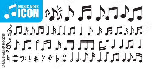 Music notes icon set, Music notes symbol. Comprehensive Music Notation Elements Set. Vector Illustration eps 10
