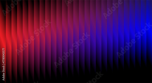 Abstract vertical stripes of red and blue light fading into darkness