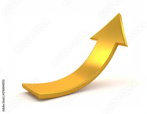 Golden arrow curves upward, showing progress/growth