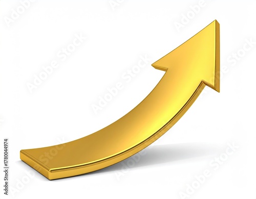 Golden arrow curves upward, projecting growth and success