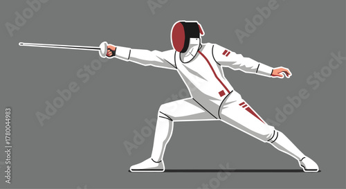 Dynamic fencing pose in action ready for a match, sword extended for the offensive strategy and competitive edge