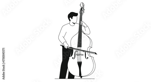 Musician plays double bass with elegant style, creating a sophisticated vibe for jazz music illustrations or artistic posters