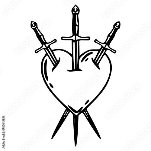 three of swords tarot card symbol vector
