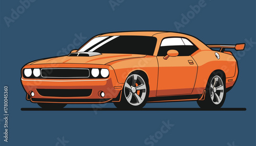 Vibrant orange muscle car illustration with modern design elements for automotive enthusiasts and branding projects