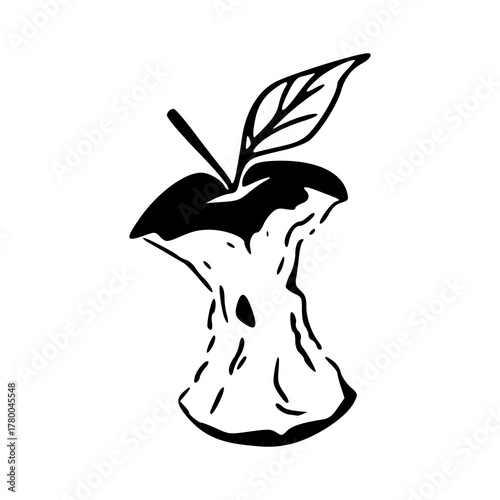 apple core sketch - eaten apple with stem and leaf