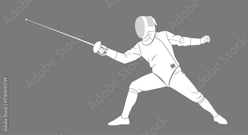 Fencer poised for action with foil in hand, embodying focus, skill, and determination ready for athletic competition