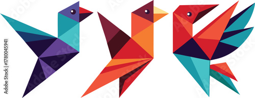 Three Abstract Geometric Birds in Bright Colors polygon