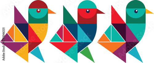 Three Geometric Birds in Colorful Abstract Style polygon