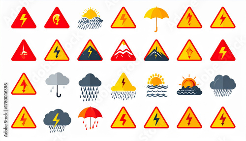 Bold Weather Warning Signs Infographic with Icons Set