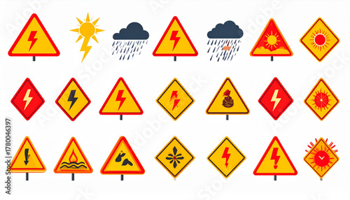 Bold Weather Warning Signs Infographic with Icons Set