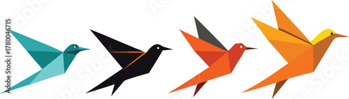 Colorful Origami Birds in Flight with Geometric Design