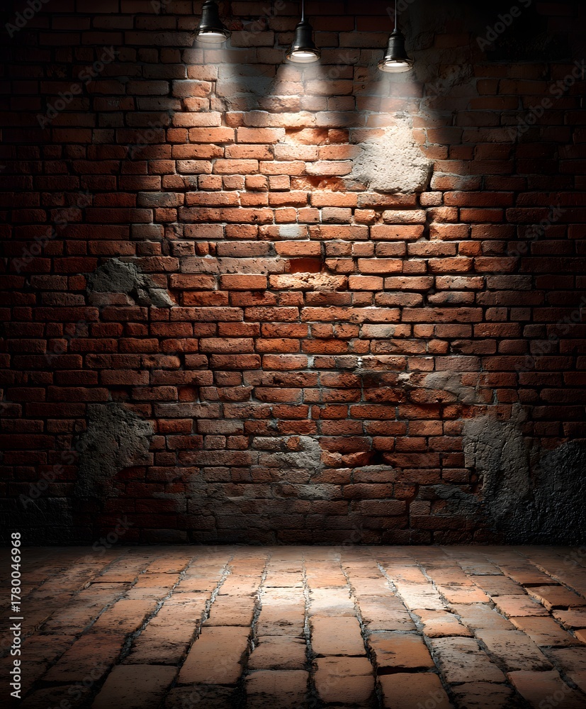 Fototapeta premium Illuminated Brick Wall and Floor