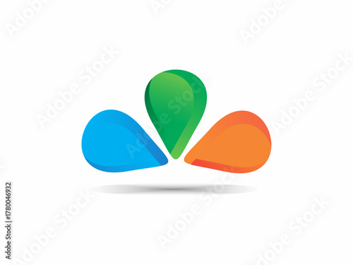 logo consisting of three teardrop or map-pin shapes in green, blue, and orange.