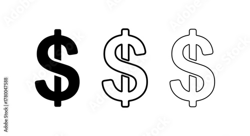 Three dollar signs black white outline simple graphic design