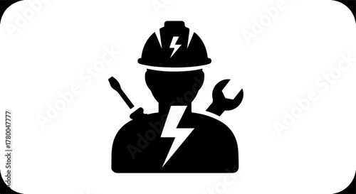 Silhouette of an electrician with tools and lightning bolt symbol