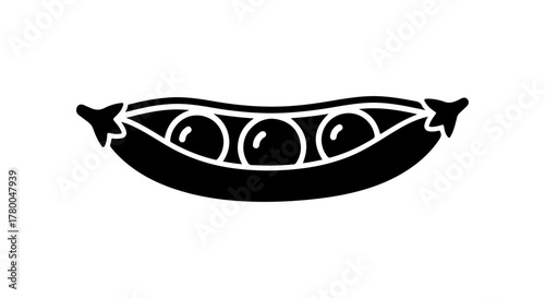 Simple black and white illustration of a pea pod with three peas inside