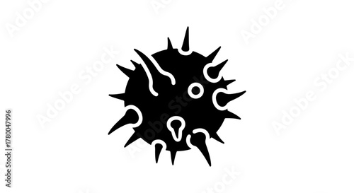 Hand drawn black silhouette of a spiky virus or bacteria microbe