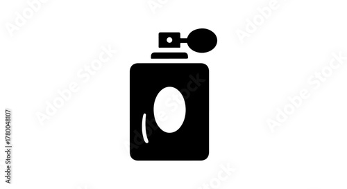 Simple black silhouette of a perfume bottle with a spray nozzle