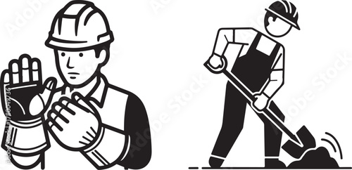 Black and White Vector Illustrations of Construction Workers and Laborers