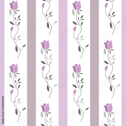 Vintage Flowers Striped pattern white beige pink 